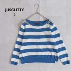 JUSGLITTY ジャスグリッティー　ボーダー　カットソー　ビジュー　【2】のサムネイル