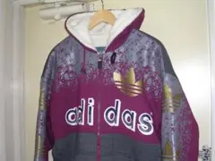 80s 90s adidas デカロゴ 裏ボア ジップパーカー big size