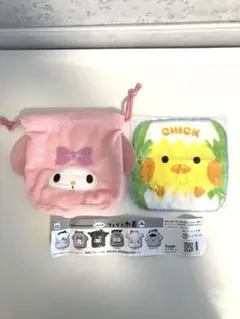 【未使用 2点set】 ガチャガチャ ☆ フェイス巾着 ミニタオル ☆ サンリオ