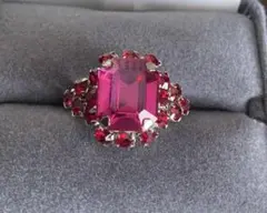 ヴィンテージ 赤ガラスリング ヨーロッパ蚤の市 詰め留め 調整可