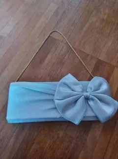 サテン生地シルバーパーティーバッグクラッチバッグリボンゴールドチェーン2種類付き