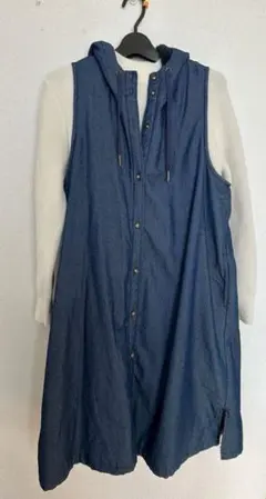 indigo ボア付きフードベスト ロング