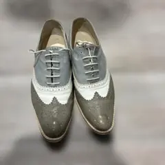 【卑弥呼】elegante グレー ホワイト オックスフォードシューズ