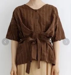 【美品】メルロー　merlot ストライプウエストリボンブラウスのサムネイル