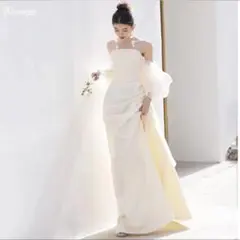 アイボリー ストラップレス 2次会ドレス