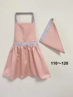 子どもエプロン　キッズエプロン三角巾セット　ハンドメイド　ピンク　フリル　花柄