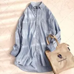現行【ラルフローレン】デニムシャツ　オーバーサイズ　シャンブレー　裾ポニー　QR