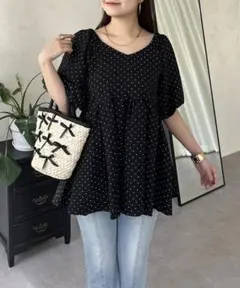 前後2WAY ドットペプラムブラウスドット柄　春夏秋