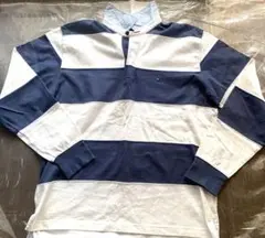 美良品　トミーヒルフィガー ラガーシャツ ネイビー/ホワイト　L
