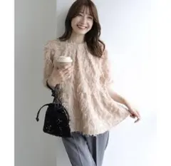 【最終値下げ】新品⭐︎Pierrot ジャカードギャザーフレアブラウス ピンクM