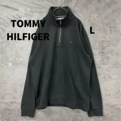 トミーヒルフィガー メンズニットセーター L 黒 ハーフジップ 【7870】