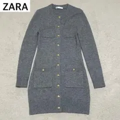 ザラ　ポケットショート　ミニワンピース　ニット　金ボタン　長袖　グレー　Sサイズ
