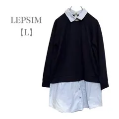 LEPSIM/チュニック/ワンピース/シャツ切替/きれいめ/L/ネイビー/水色