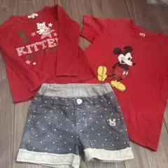 3can4on 長袖カットソーとショートパンツ 110cm ミッキー　Tシャツ