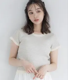 coca ボーダーコンパクトニットトップス