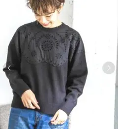 アーバンリサーチ　ニット　刺繍　レース　長袖　ブラック　極美品
