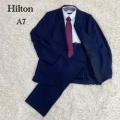 【美品】Hiltonメンズビジネススーツ ネイビー ストライプ 2パンツ