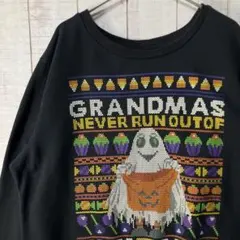 古着　長袖　ハロウィン　スウェット 裏起毛　プリント　アメカジ ゆるだぼ