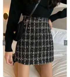 インパン裏地付ツイード台形ミニスカート［cu317］グレイル GRL ブラック