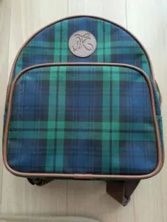 極美品　保育園・幼稚園通園バッグ　紺と緑のチェック柄　リュック