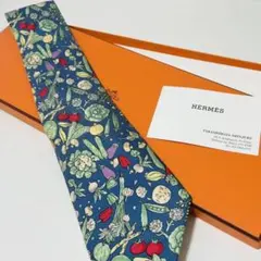 極美品 箱付き エルメス ネクタイ フランス製 青色 箱付き HERMES