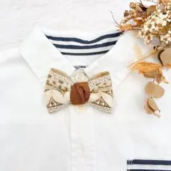 小サイズ　お子様用蝶ネクタイ　グレー系インド刺繍リボン　七五三　結婚式　発表会