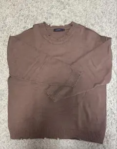 値下げ中！RAGEBLUE ダメージ加工　ブラウン クルーネックニット　サイズL