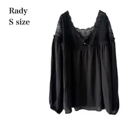 新品♡レディー/ブラウス/レース切替/シアー/透け感/S/ブラック/フリルのサムネイル