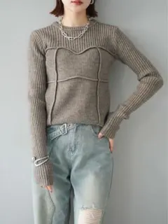 デザインリブニットトップス ビスチェ風リブニット トップス 長袖 Lumier