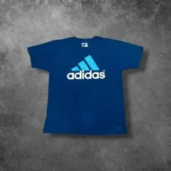 【adidas】アディダススポーツビッグロゴプリントTシャツ XLネイビー紺