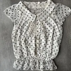 ホワイト ドット 水玉 シフォン ブラウス