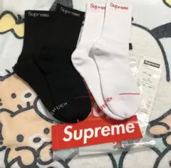 2足分　 黒x白　supreme シュプリーム　hanes 靴下　新品