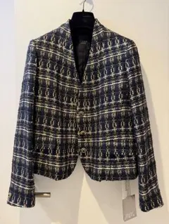 日本製DAMA collection ノーカラーツイードジャケット ネイビーのサムネイル