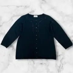 【KUMIKYOKU】薄手カーディガン　黒　刺繍あり　組曲　Ｓ　通勤　アルパカ混