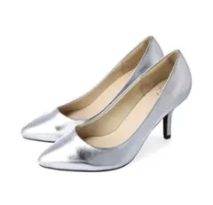 シルバー ポインテッドトゥ ハイヒール 8cmヒール　26cm