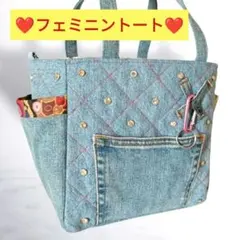 ❤キラキラデコ❤ Dカン付き トートバッグ デニムリメイク ハンドメイド