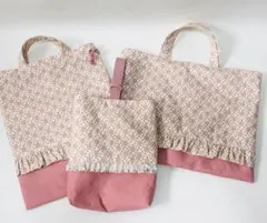 花柄フリル付き入園入学3点セット