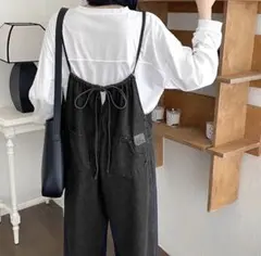 SHEENA バックリボンデニムサロペット(ブラック)