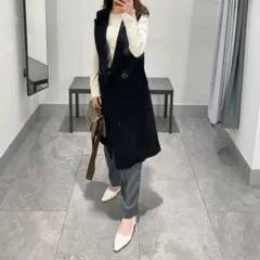 ZARA バーズアイベストジレ xs ツイード 黒 ブラック