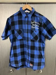 Lサイズ ベンデイビス Ben Davis 半袖チェックネルシャツ 青黒のサムネイル