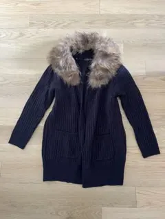 グリーンレーベルリラクシング　リアルファー付きニットカーディガン