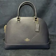 美品COACHネイビーレザーのドーム型サッチェルバッグ