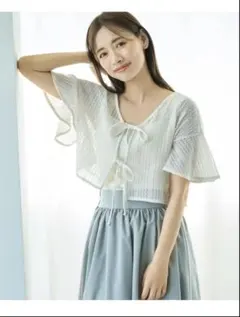 ラッセルレースリボンツイン mysty woman アンサンブル　白トップスのサムネイル