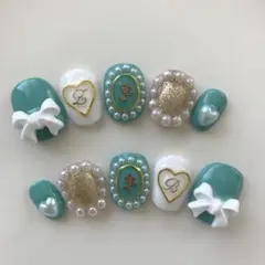 お色変更＆サイズ変更無料♪ ベリーショート　ミントグリーンネイル　韓国　量産型