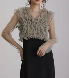 フリル付きシースルートップス ブラックベース⭐︎週末限定値下げ！！