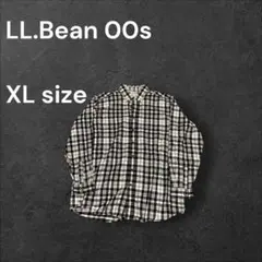 00s L.L.Bean チェックネルシャツブラック×ホワイトアウトドア XL