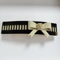 アレクサンドルドゥパリ リボン バレッタ 黒 ブラック ラインストーン