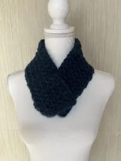 【ハンドメイド】ダークブルー 手編み マフラー