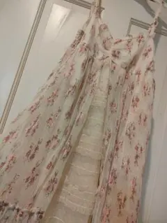 花柄　チュール　ロングワンピース　マキシ　森ガール　レトロ　リボン