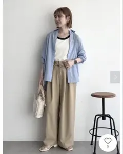 アメリカンホリック【イージーケア】リボン付きタックワイドパンツ　L